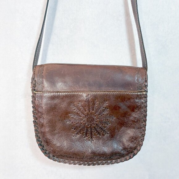 Patricia Nash Embossed Leather Cross Body Bag Tooled Forli Flap Vintage Brown - Picture 6 of 15